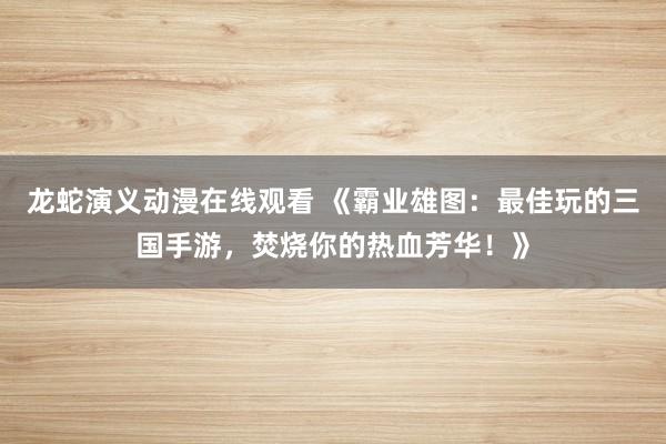 龙蛇演义动漫在线观看 《霸业雄图：最佳玩的三国手游，焚烧你的热血芳华！》