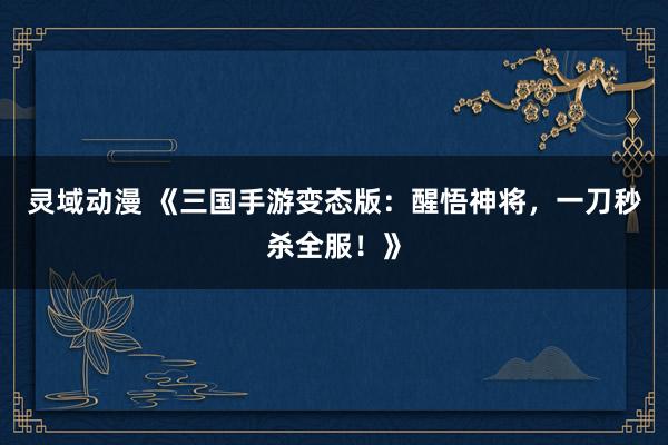 灵域动漫 《三国手游变态版：醒悟神将，一刀秒杀全服！》