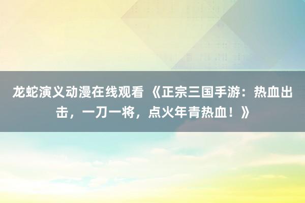 龙蛇演义动漫在线观看 《正宗三国手游：热血出击，一刀一将，点火年青热血！》